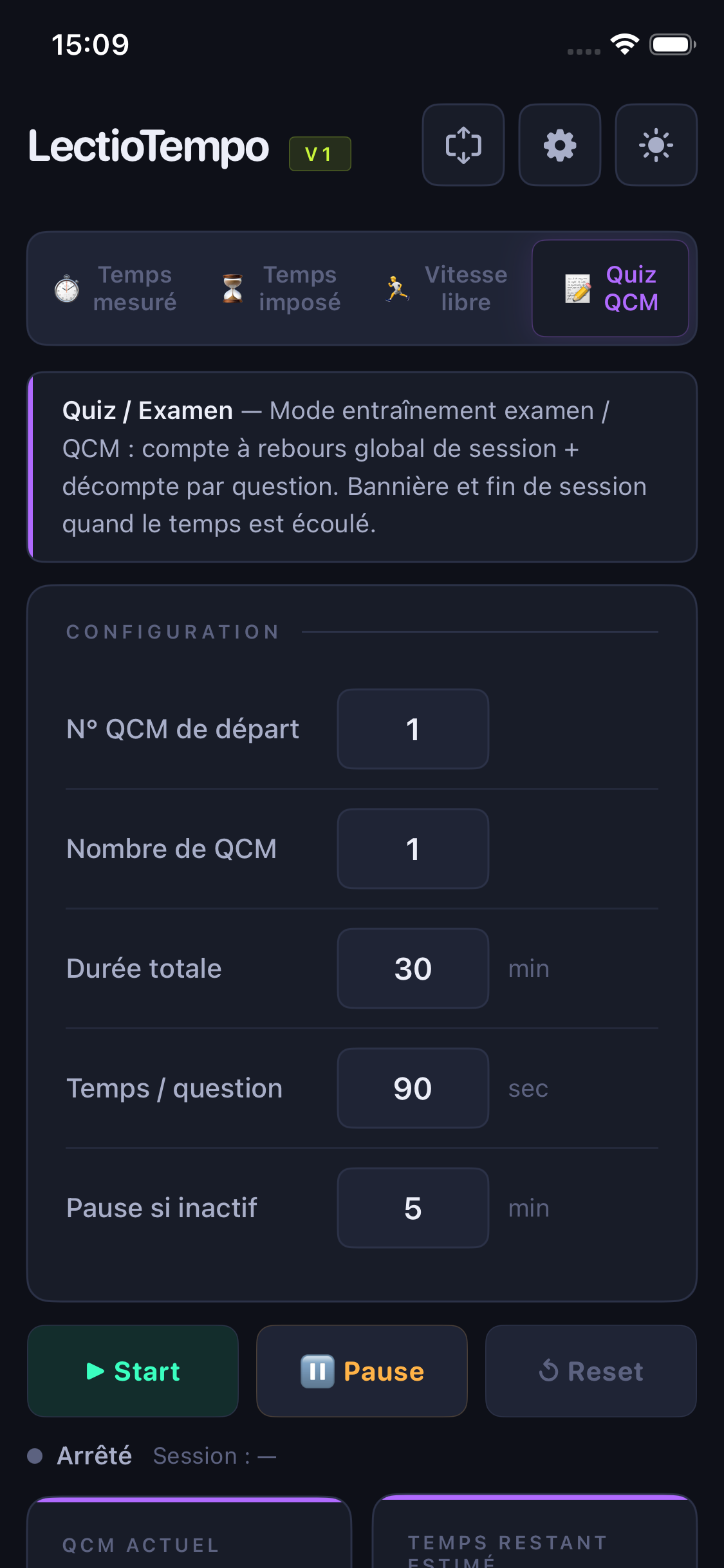 Configuration de la session