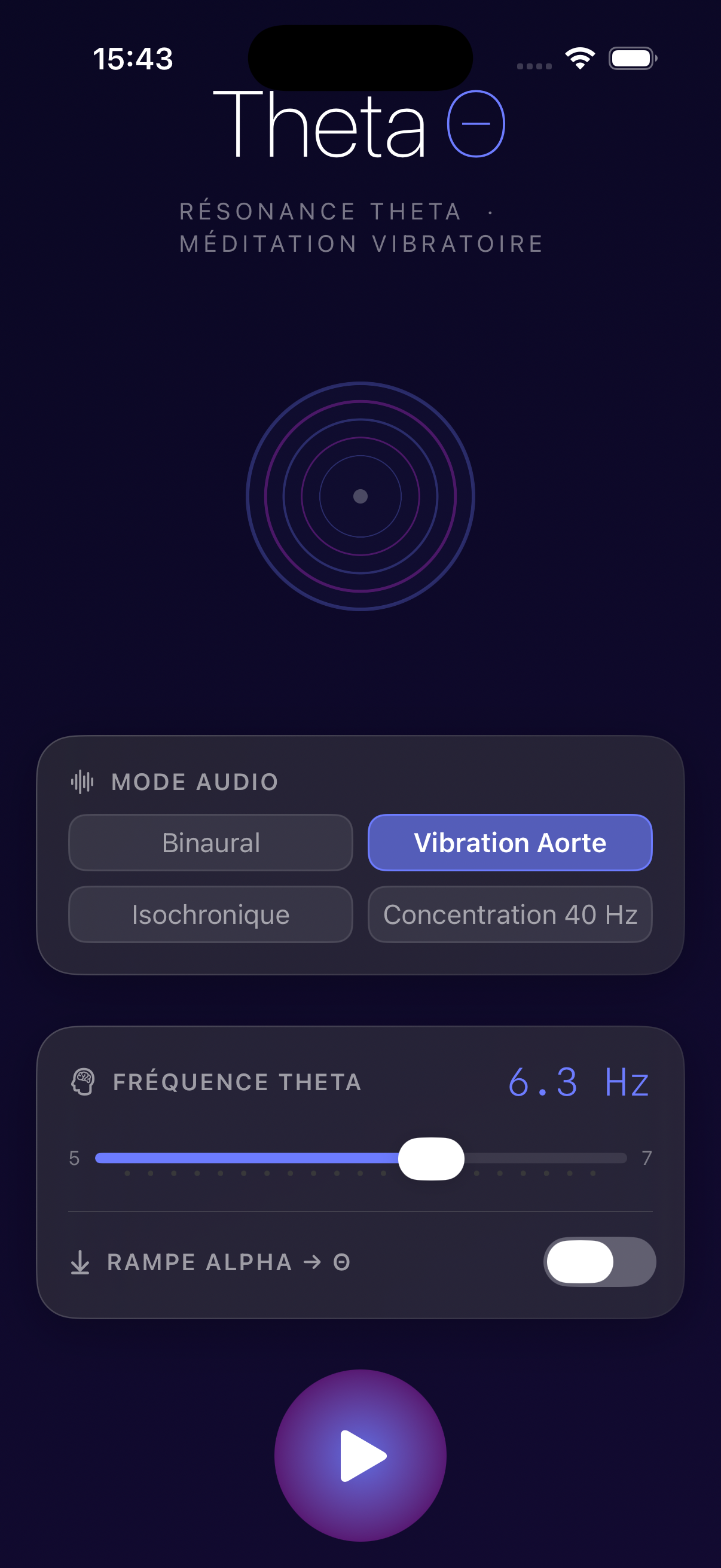 Interface principale Theta Resonance